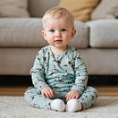 GOTS Certified Organic Cotton Kids Two-Piece Set | Light Blue Loungewear with Duck & Goose Print